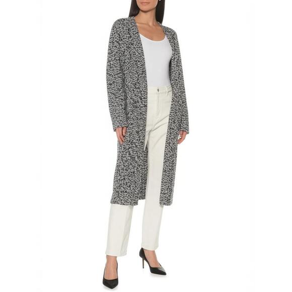 NWT MONKL Womens Cardigan XS/S Speckled Black Grey Open Front Oversized - Picture 1 of 4